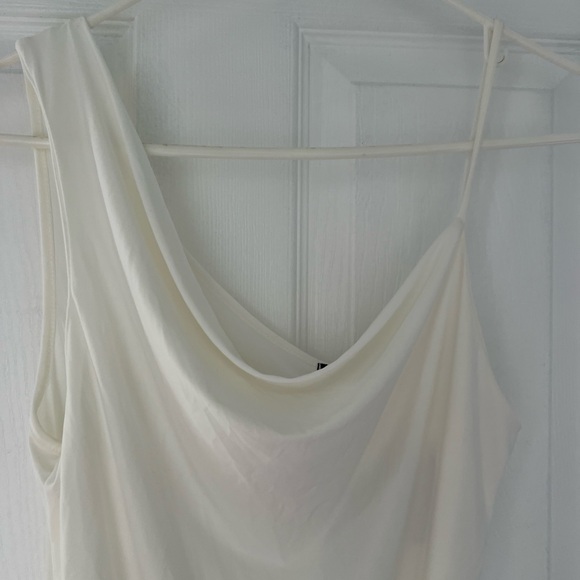 NWT white asymmetrical bodysuit super soft with double lined top and cowl neck - Picture 2 of 6